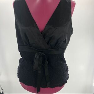 Bob Mackie Studio Satin Lace Wrap Blouse sz L